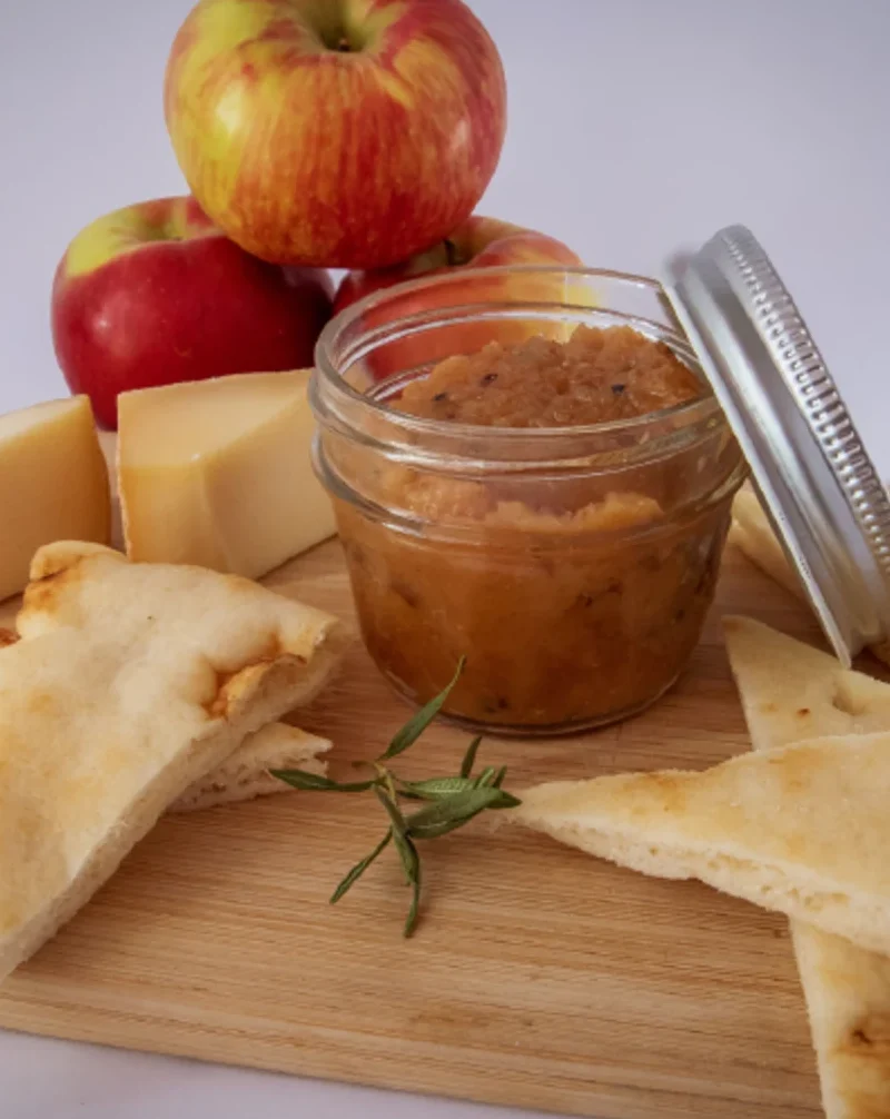 Apple chutney served with cheese and flatbread
